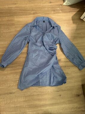 SHEIN Blue Pinstripe Mini Shirt Dress